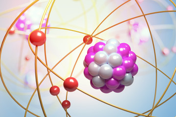 Wall Mural - elementary particles in atom. physics concept. 3d rendered illustration.