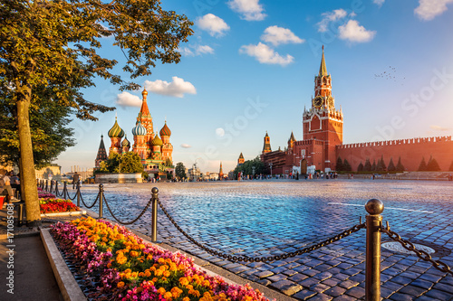 st. basil's cathedral and spassky tower on Red Square Canvas Print