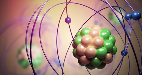 Wall Mural - elementary particles moving in atom. physics concept. 3d rendered looping animation.