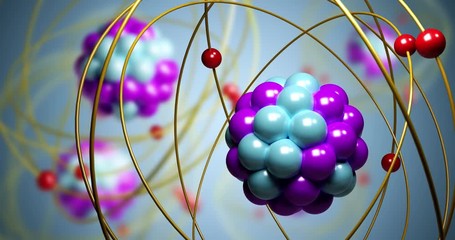 Wall Mural - elementary particles moving in atom. physics concept. 3d rendered looping animation.