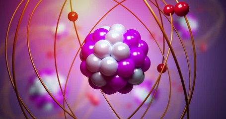 Wall Mural - elementary particles moving in atom. physics concept. 3d rendered looping animation.