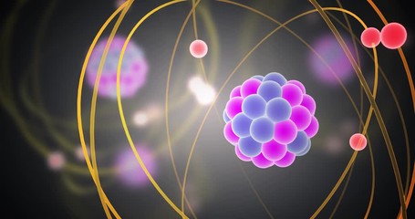 Wall Mural - elementary particles moving in atom. physics concept. 3d rendered looping animation.