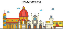 Italy, Florence. City Skyline: Architecture, Buildings, Streets, Silhouette, Landscape, Panorama, Landmarks. Editable Strokes. Flat Design Line Vector Illustration Concept. Isolated Icons