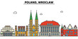 Poland, Wroclaw. City skyline: architecture, buildings, streets, silhouette, landscape, panorama, landmarks. Editable strokes. Flat design line vector illustration concept. Isolated icons