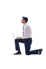 Businessman walking standing side view isolated on white backgro