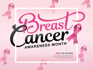 Breast Cancer Awareness Month poster design with pink ribbon