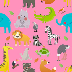 Wall Mural - Illustration drawing style set of animal