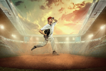 Wall Mural - Baseball players in action on the stadium.