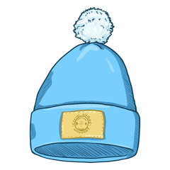 Sticker - Vector Cartoon Textile Cap with Pompom