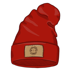 Poster - Vector Cartoon Casual Textile Cap with Brown Leather Label.