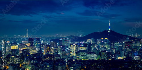 Seoul skyline in the night, South Korea. Poster