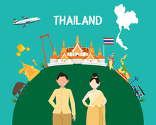 Traveling To Thailand By Landmarks Map Illustration