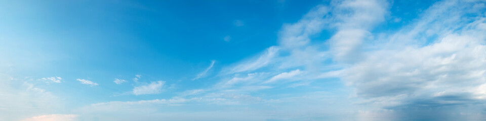 Poster - Vibrant color panoramic sky with cloud on a sunny day. Beautiful cirrus cloud. Panorama high resolution photograph.