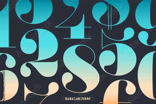 Fotomural Font of numbers in classical french didot or didone style with contemporary geometric design