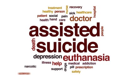 Poster - Assisted suicide animated word cloud, text design animation.