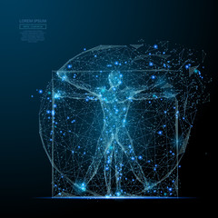 classic proportion man low poly wireframe. vector polygonal image in the form of a starry sky or spa
