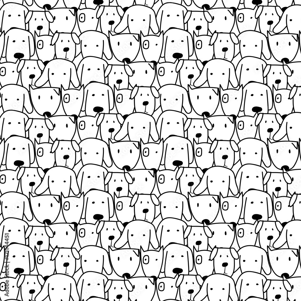 Hand Drawn Cute Dog Vector Pattern. Doodle art. Stock Vector | Adobe Stock