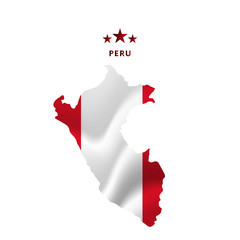 Wall Mural - Peru map with waving flag. Vector illustration.