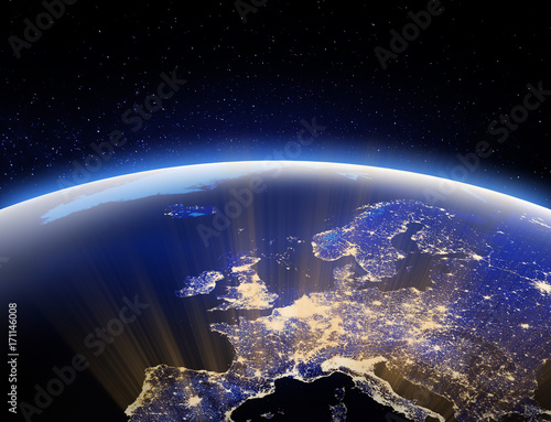 Plakat Świat z kosmosu - Europa. Elementy ten wizerunek meblujący NASA 3d renderingiem
