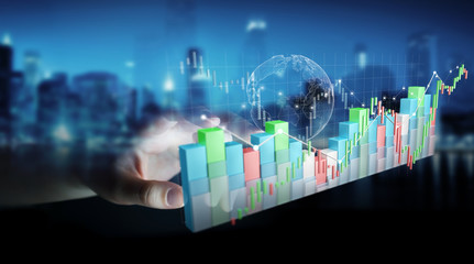 Aufkleber - Businessman using digital 3D rendered stock exchange stats and charts