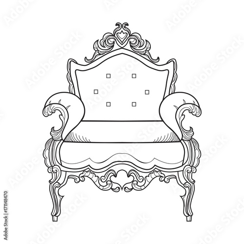 Armchair with luxurious ornaments. Vector French Luxury rich intricate struct...