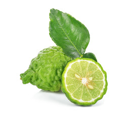 Wall Mural - fresh bergamot fruit with leaf isolated on white background