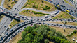 Aerial top view of road junction from above, automobile traffic and jam of many cars, transportation concept
