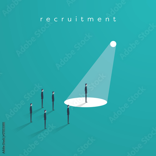 Cuadros en Lienzo Recruitment or headhunting business concept vector with one businessman in spotlight as symbol of search for skillful and talented workers