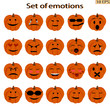 © Lyudmila - Set of emoticon pumpkins. Mood. Icons cartoon pumpkins with different emotions. Smiley icons for web design. Icons with different characteristic facial expressions. Vector illustration.