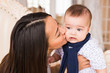 © satura_ - family, child and parenthood concept - happy mother kissing smiling baby