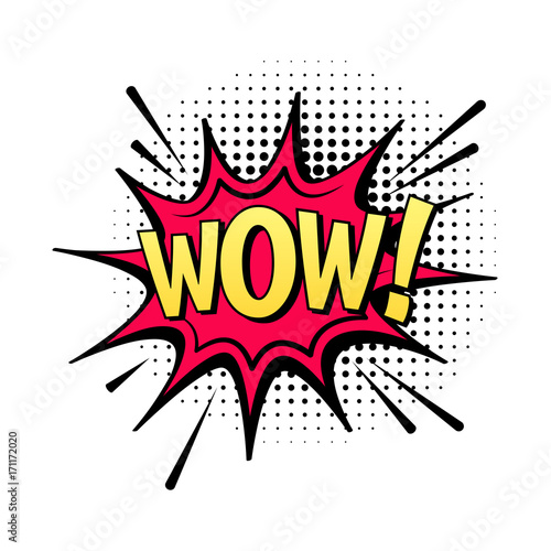 WOW speech bubble. Vector cartoon comic explosion with text "wow