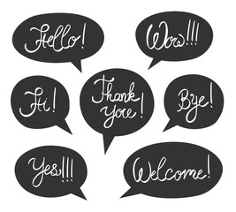 Wall Mural - speech bubbles with welcome and hello quote messages isolated on white background. comic cartoon bal