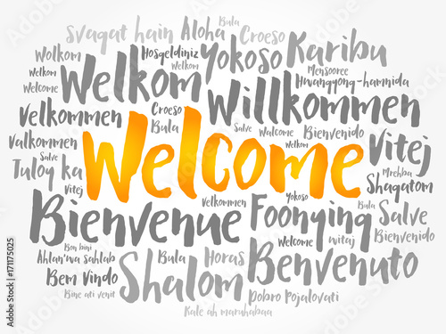 Fotomural WELCOME word cloud in different languages, conceptual background