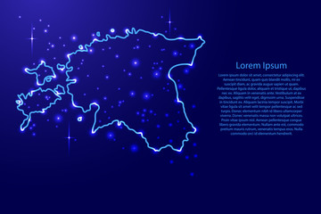 Sticker - Map Estonia from the contours network blue, luminous space stars of vector illustration