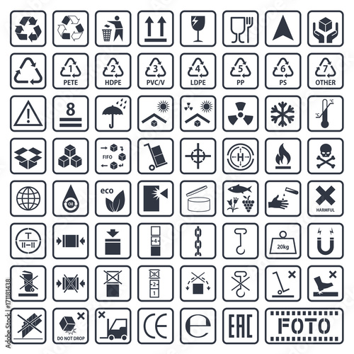Fotografía Packaging symbols set, cargo icons, vector illustration