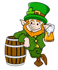 Wall Mural - Cartoon Happy Leprechaun with Wine Glass