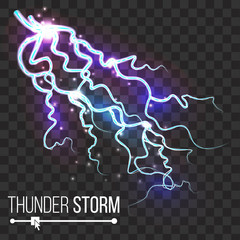 Sticker - Thunder Storm Vector. Lightning Thunderbolt Isolated On Transparent Background. Electricity Effect Illustration