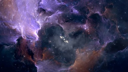 flying through nebula and star fields after the supernova explosion in deep space, animation