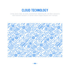 Wall Mural - cloud computing technology concept with thin line icons related to hosting, server storage, cloud ma
