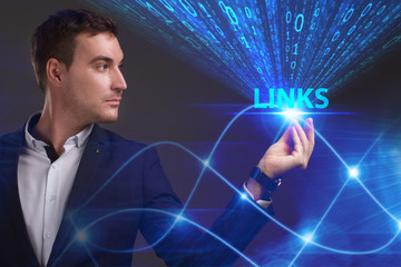 business, technology, internet and network concept. young businessman working on a virtual screen of
