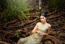 Portrait Of A Glamorous Woman In Forest, Thailand