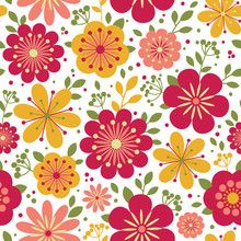 Seamless Pattern With Flowers. Colorful Floral Background. Vector Illustration.