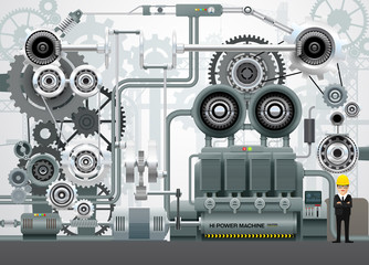 Industrial machinery factory engineering construction equipment vector illustration