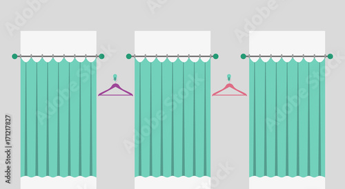Row Of Fitting Rooms With Curtains In A Fashion Shop Cabins For