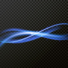 Fototapete - Light line neon swirl effect. Vector glitter blue light fire flare trace. Magic sparkle swirl trail effect on transparent background. Bokeh light glitter round wave line with sparkling particles