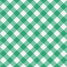 Green Gingham Seamless Pattern. Diagonal Stripes. Texture From Rhombus For Plaid, Tablecloths, Clothes, Shirts, Dresses, Paper, Bedding, Blankets And Other Textile Products. Vector Illustration.