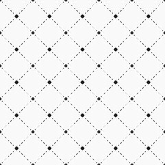 Geometric seamless pattern. Dots with dashed lines. Polka dotted texture with rhombus. Sample for textile products. Vector illustration.
