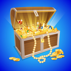 vintage wooden chest with golden coin vector illustration