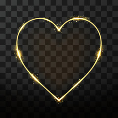 Fototapete - Vector neon frame in heart shape on transparent background. Golden frame