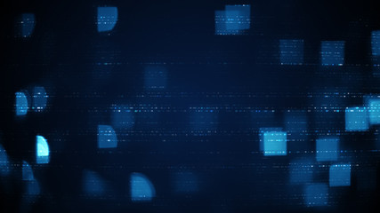 Wall Mural - blue rows of abstract symbols and squares blurred lights
